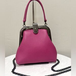 Pink Togo Calfskin Handmade Unique Rivet Frame Purse, Shoulder Bag, Crossbody
